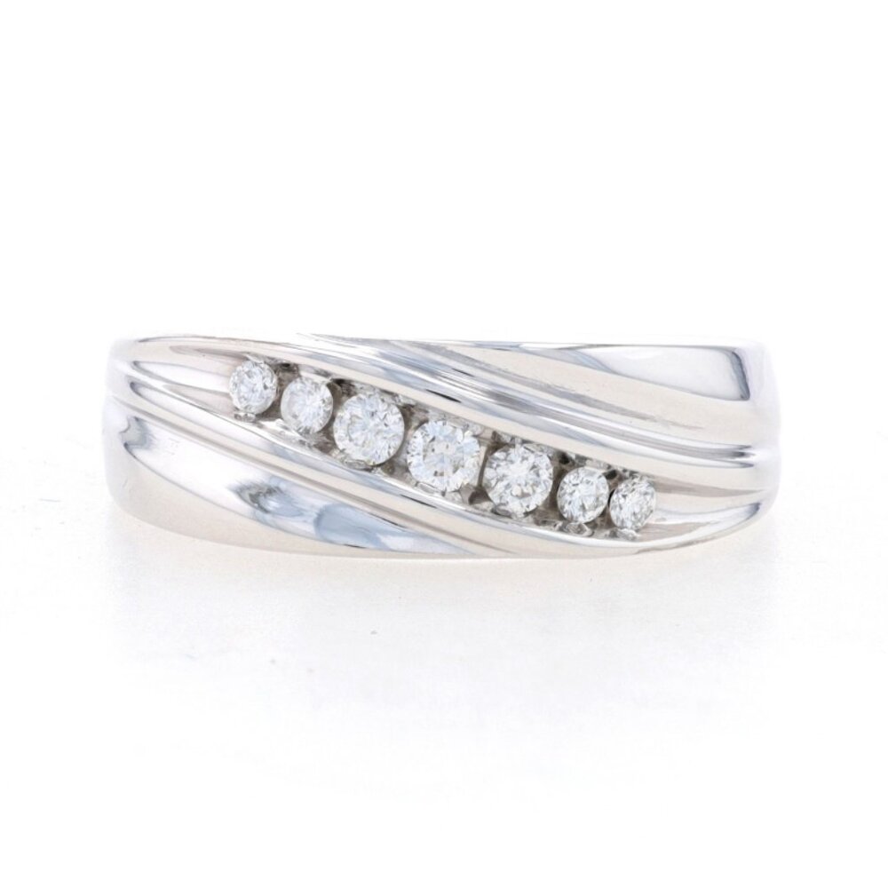 White Gold Diamond Wedding Men's Band - 14k Round Brilliant .25ctw Ring Size 8 1